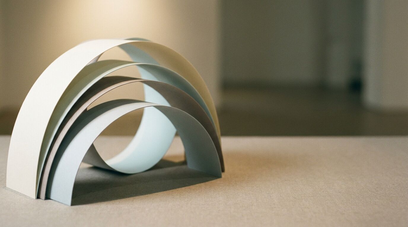 Soft paper sculpture curving through light and shadow